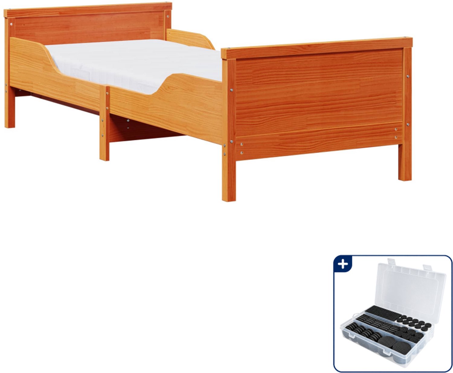vidaXL Bedframe met matras - 80 x 200 cm - grenenhout - bruin - Inclusief antikrasvilt 177-delig Wit
