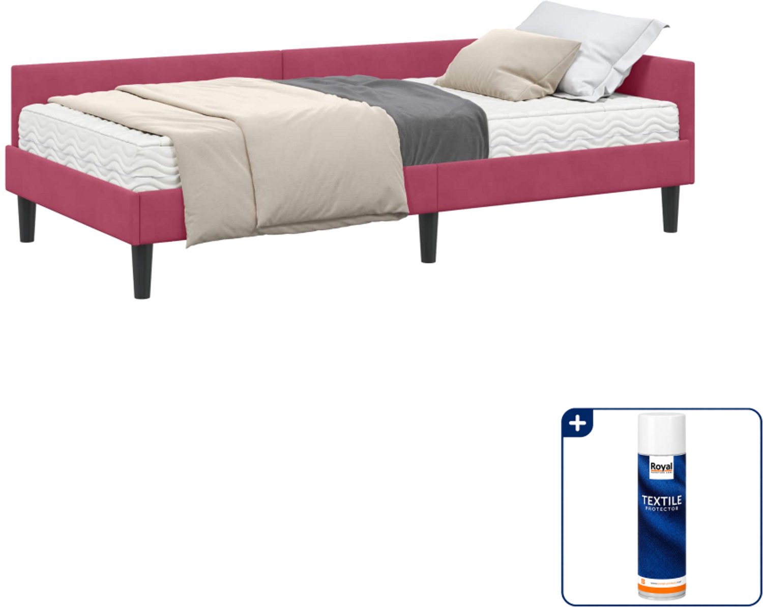 vidaXL hoekbedframe met matras 80 x 200 cm - fluweel - wijnrood - Inclusief textielbeschermer 500 ml