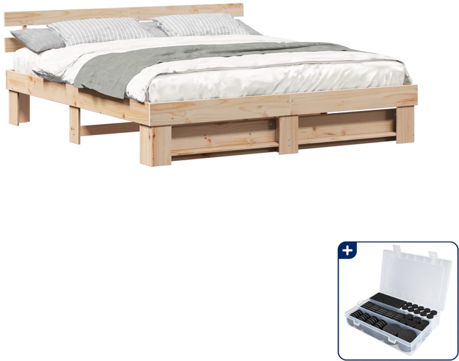 vidaXL bedframe - 200 x 200 cm - massief grenenhout - bruin - Inclusief antikrasvilt 177-delig