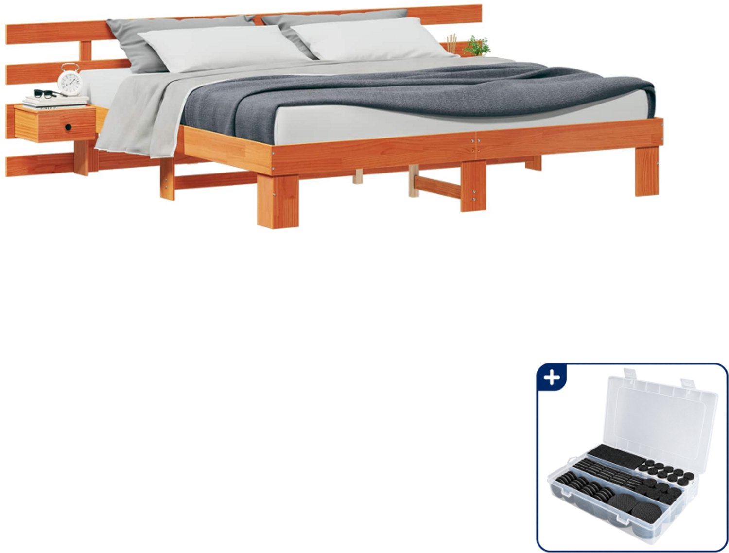 vidaXL bedframe - 200 x 200 cm - massief grenenhout - bruin - Inclusief antikrasvilt 177-delig