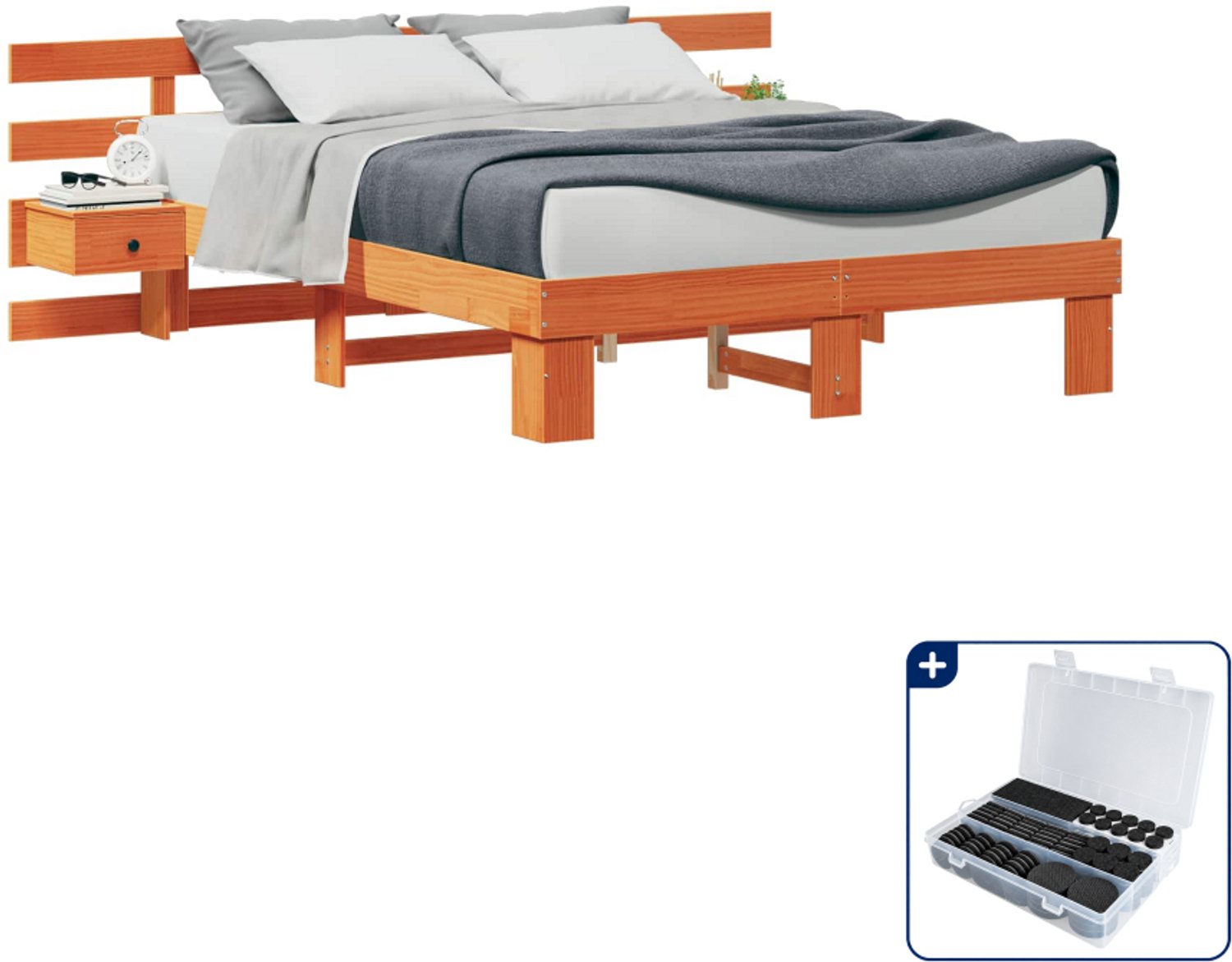 vidaXL Bedframe Small double - 140 x 200 cm - massief grenenhout - bruin - Inclusief antikrasvilt 177-delig