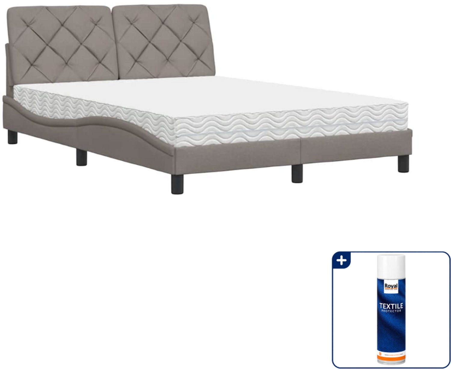 vidaXL Piran bed met matras - 140 x 190 cm - stof - taupe - Inclusief textielbeschermer 500 ml