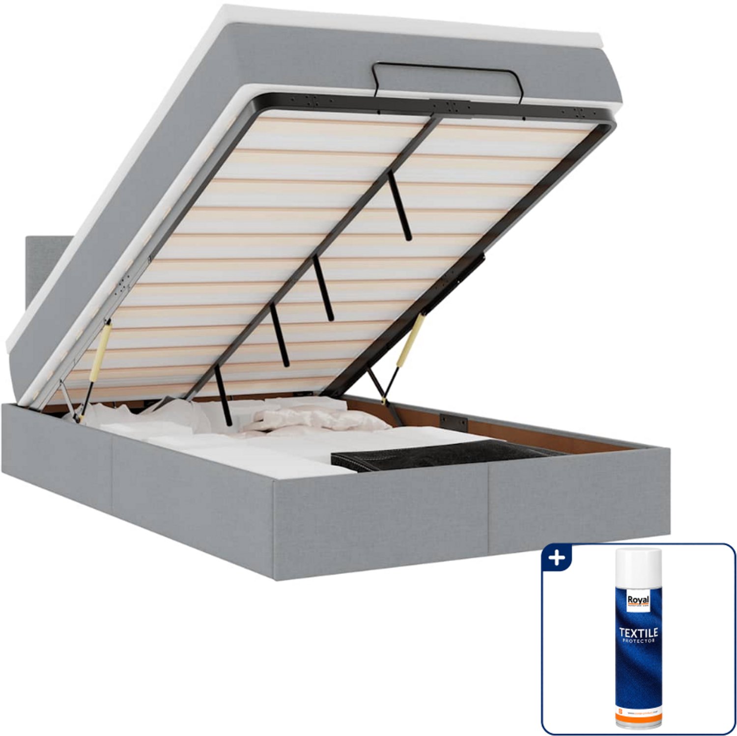 vidaXL bed met matras - 120 x 190 cm - stof - lichtgrijs - Inclusief textielbeschermer 500 ml