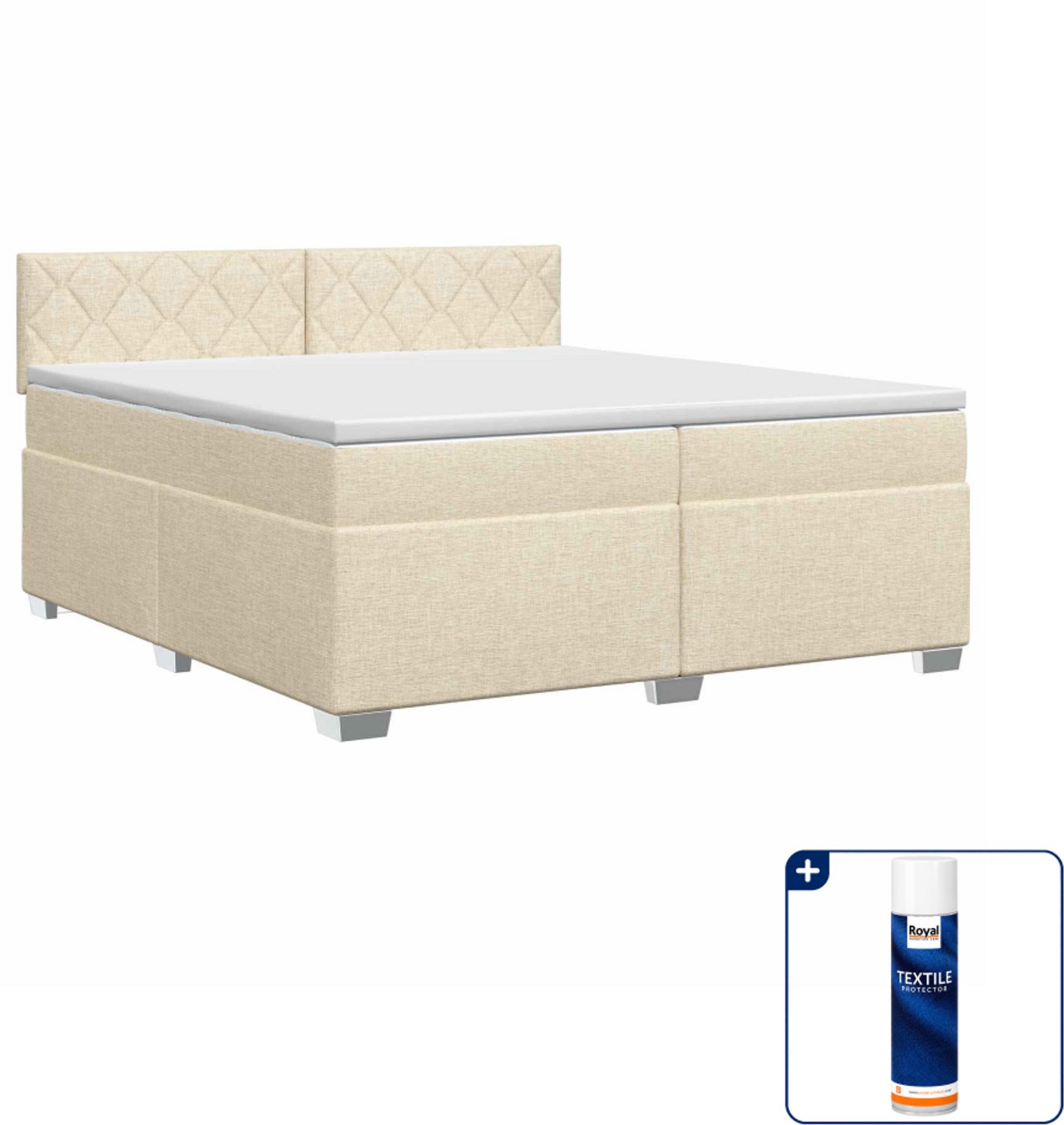 vidaXL boxspringbed - 200 x 200 cm - stof - crèmekleurig - Inclusief textielbeschermer 500 ml