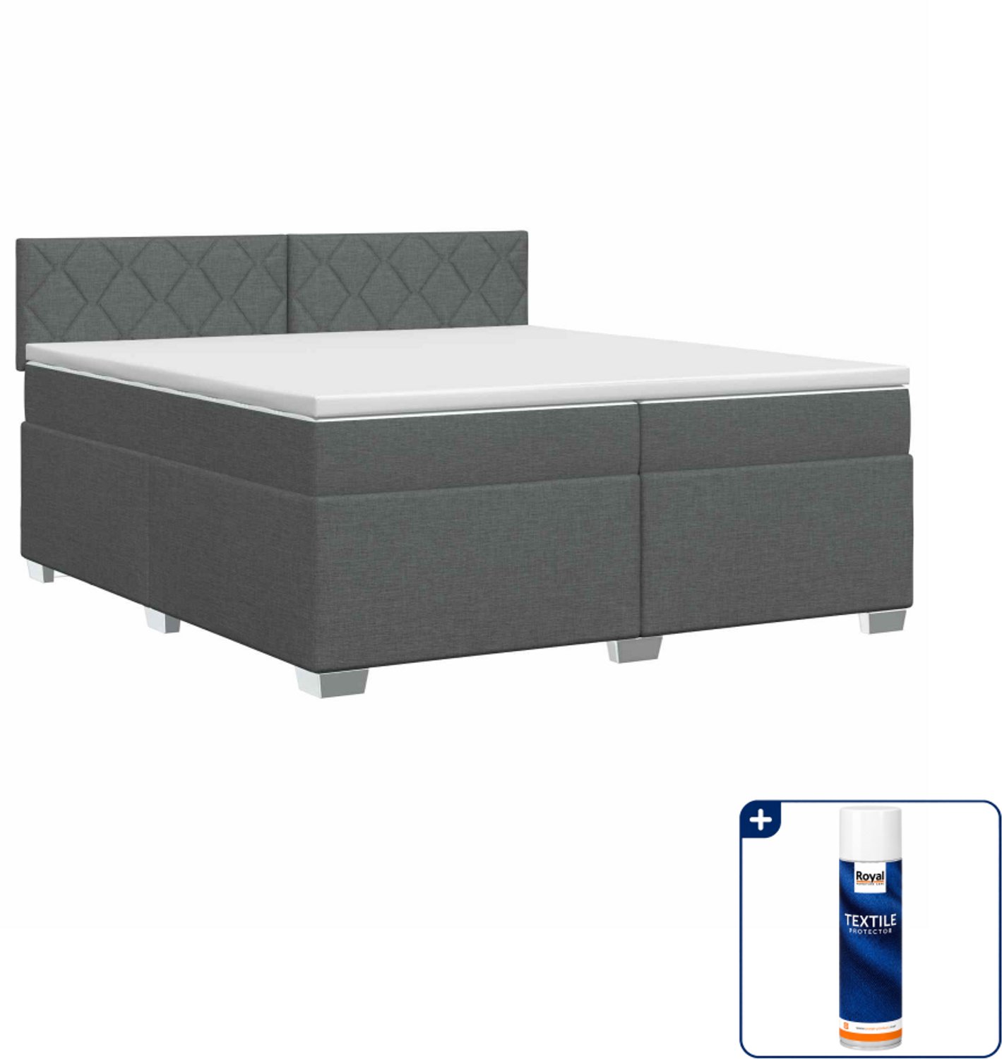 vidaXL boxspringbed - 200 x 200 cm - donkergrijs - Inclusief textielbeschermer 500 ml Donker Grijn