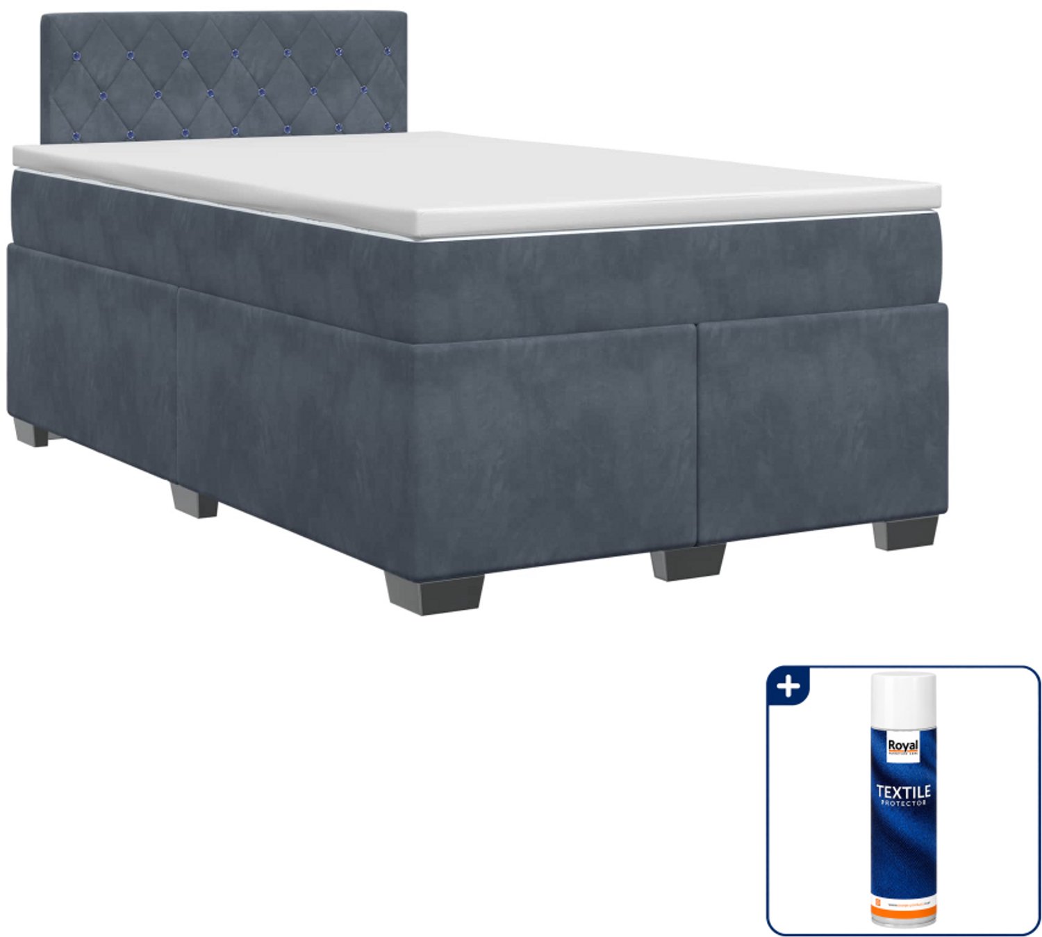 vidaXL boxspringbed met matras - 120 x 190 cm - fluweel - donkergrijs - Inclusief textielbeschermer 500 ml Donker Grijn