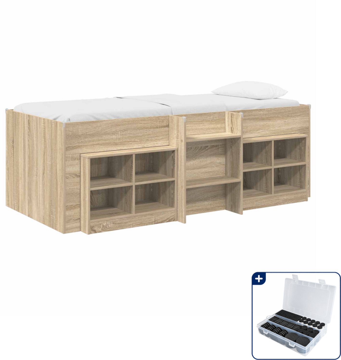vidaXL hoogslaper met kast - 100 x 200 cm - bewerkt hout - sonoma eiken - Inclusief antikrasvilt 177-delig