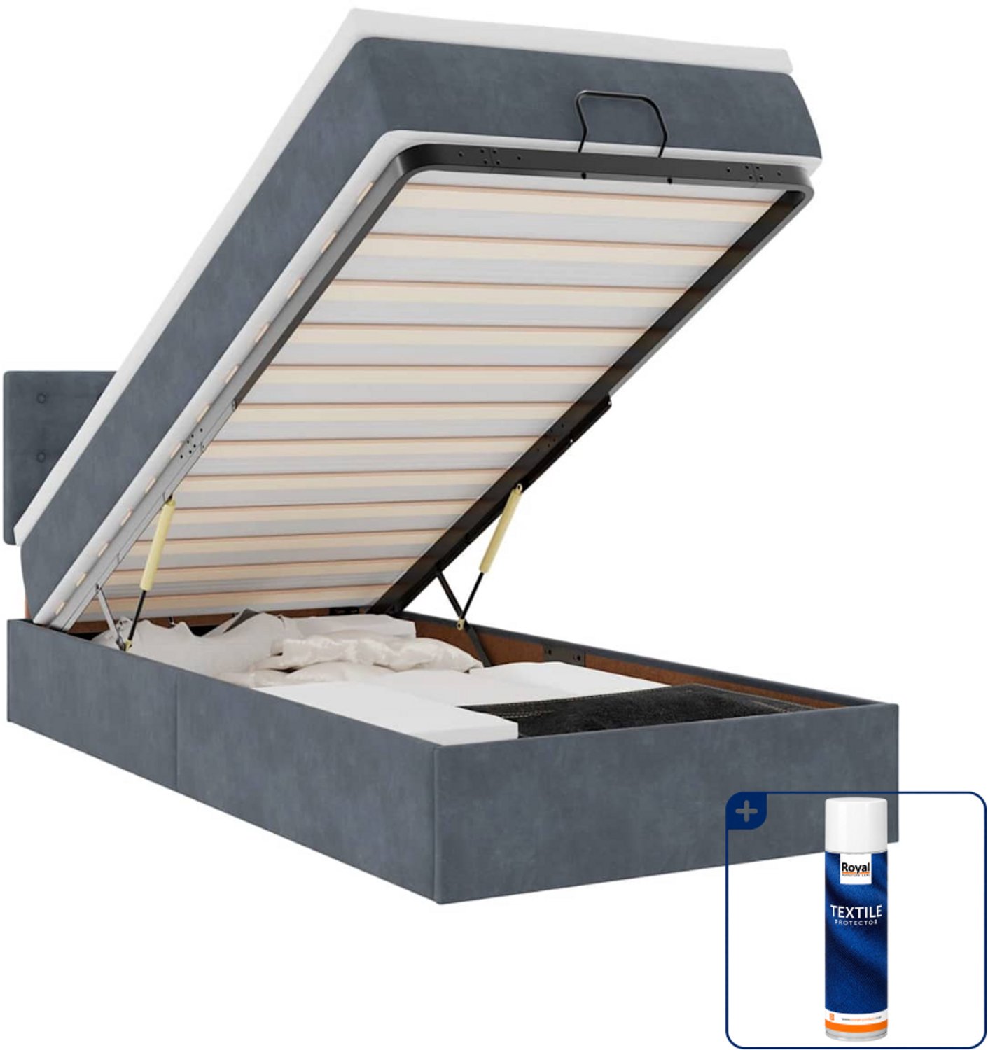 vidaXL ottomaan bed met matras - 90 x 200 cm - fluweel - donkergrijs - Inclusief textielbeschermer 500 ml Blauw