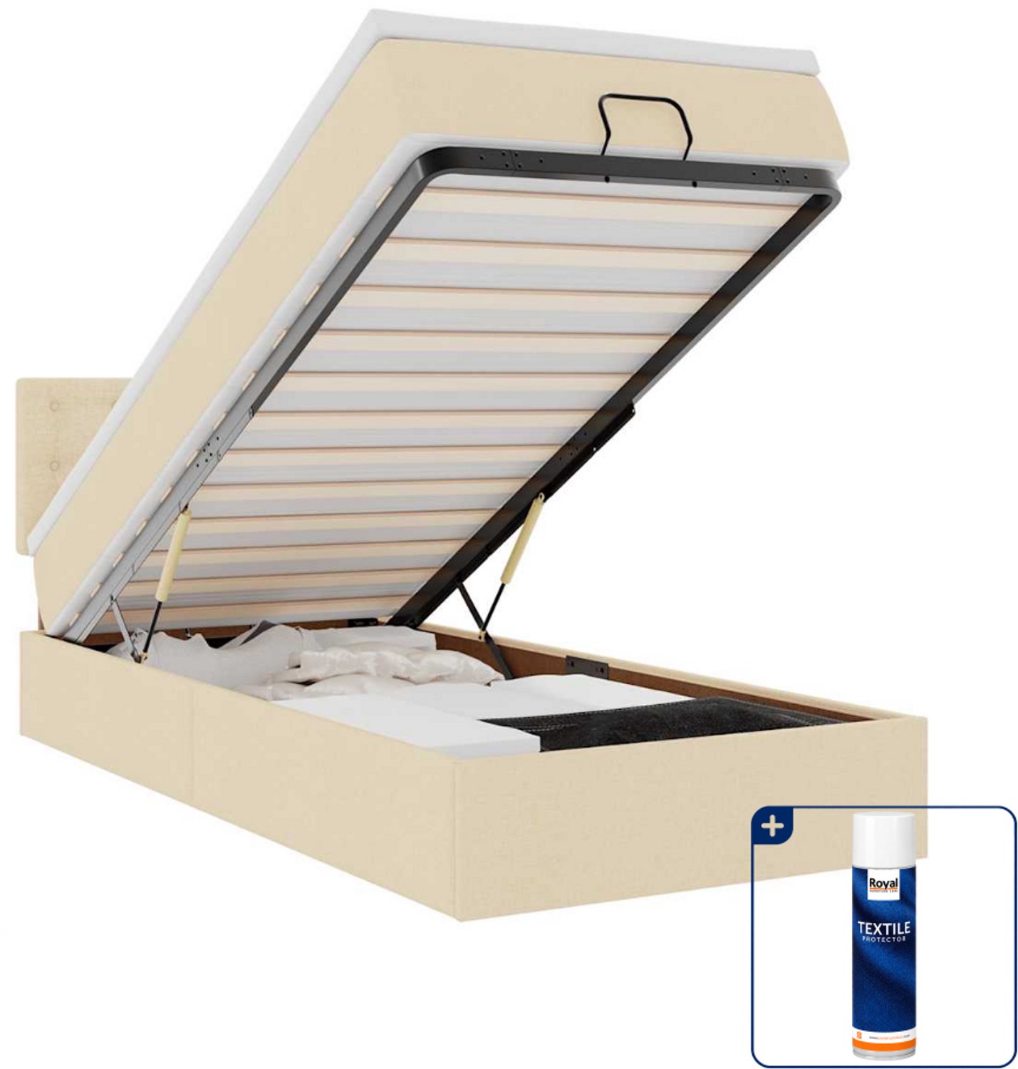vidaXL bed met matras - 90 x 200 cm - stof - crèmekleurig - Inclusief textielbeschermer 500 ml Grijs