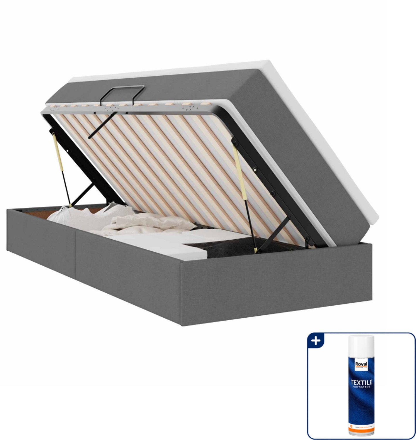 vidaXL opbergbed met matras - 90 x 200 cm - polyester - donkergrijs - Inclusief textielbeschermer 500 ml Blauw