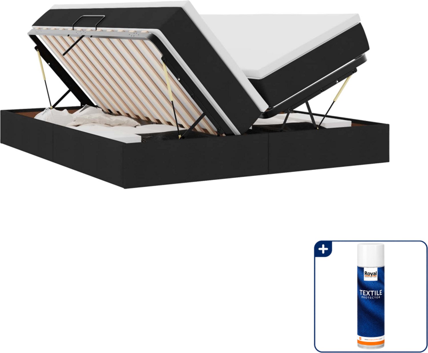 vidaXL Kingsize opbergbed met matras - 180 x 200 cm - zwart - Inclusief textielbeschermer 500 ml Lichtgrijs