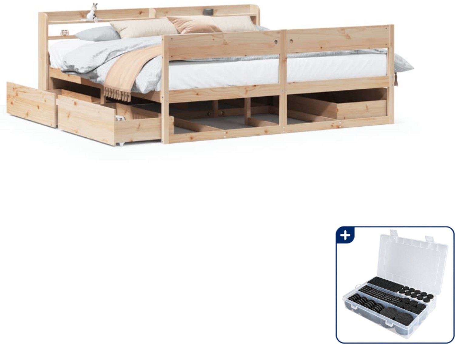 vidaXL Bedframe - 200 x 200 cm - massief grenenhout - Inclusief antikrasvilt 177-delig Wit