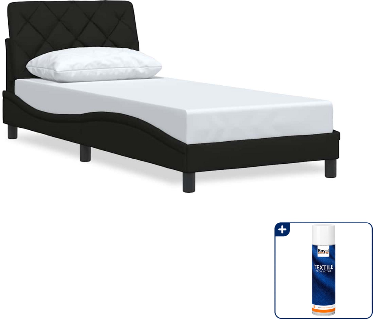 vidaXL bedframe 90 x 200 cm - stof - zwart - Inclusief textielbeschermer 500 ml Blauw