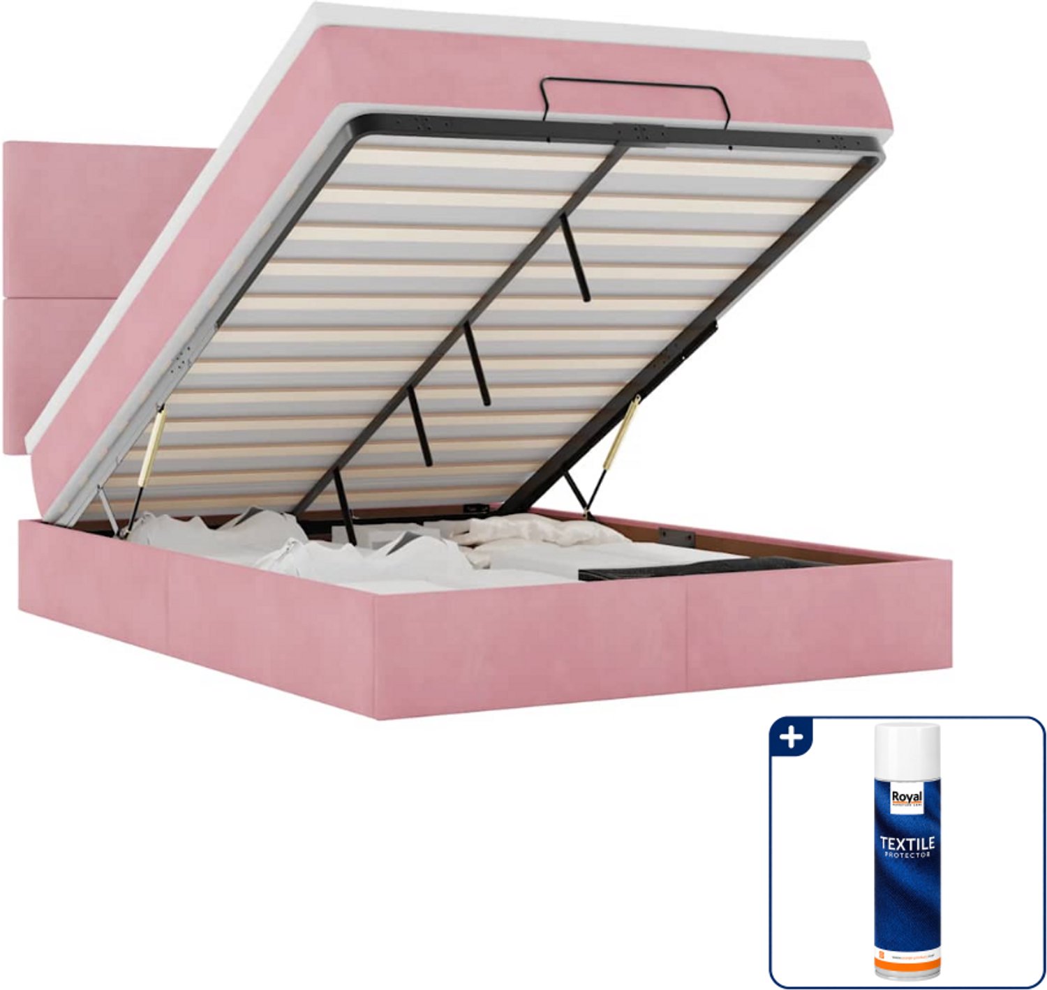 vidaXL Small double ottoman bed met matrassen - 140 x 200 cm - roze - Inclusief textielbeschermer 500 ml Grijs