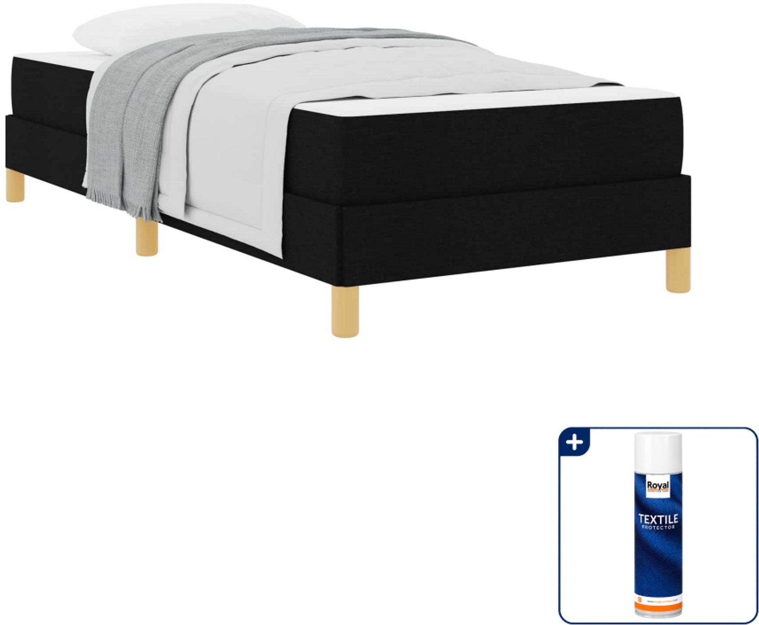 vidaXL boxspringbed met matras - 80 x 200 cm - stof - zwart - Inclusief textielbeschermer 500 ml