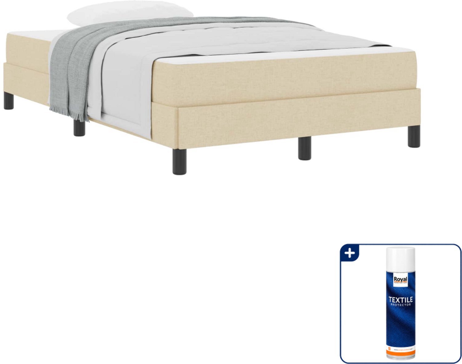 vidaXL boxspringbed - 120 x 190 cm - stof - crème - Inclusief textielbeschermer 500 ml Wit
