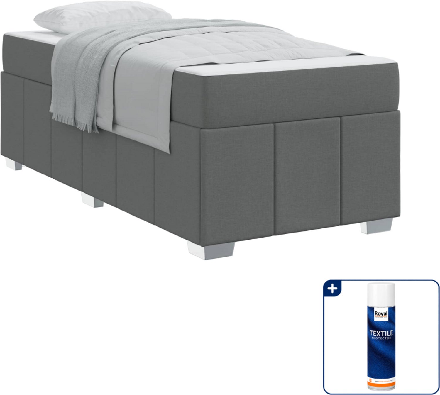 vidaXL boxspring - 90 x 190 cm - stof - donkergrijs - Inclusief textielbeschermer 500 ml Bruin