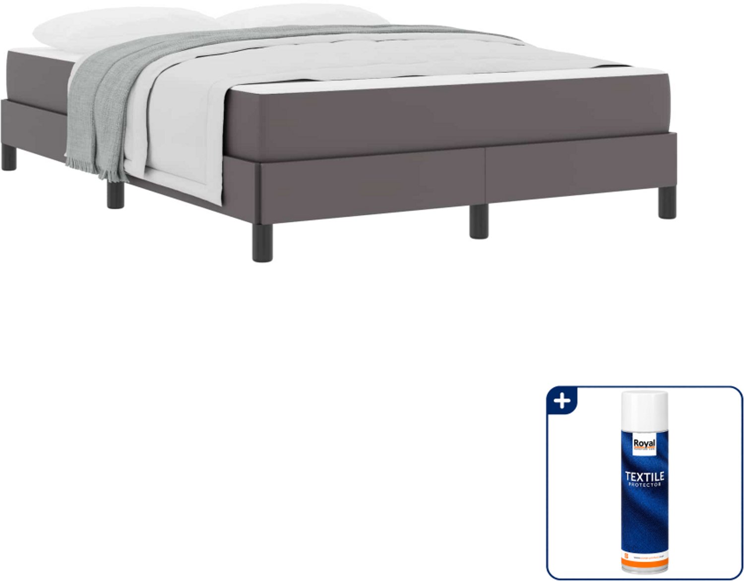 vidaXL bed met matras - small double - 140 x 200 cm - grijs - Inclusief textielbeschermer 500 ml Bruin