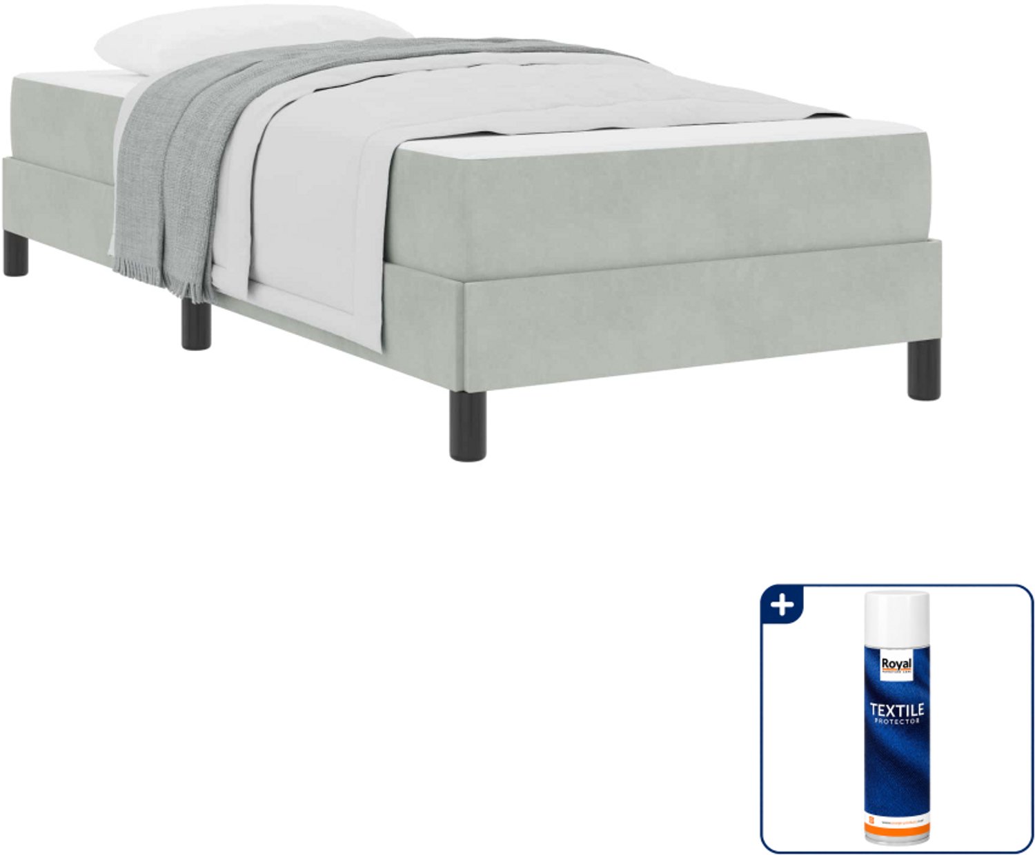 vidaXL boxspringbed met matras - 80 x 220 cm - stof - lichtgrijs - Inclusief textielbeschermer 500 ml Wit