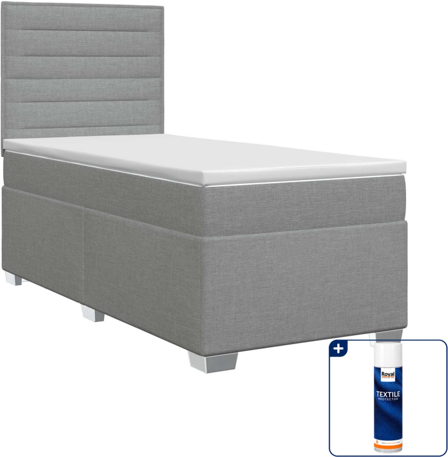 vidaXL boxspringbed met matras - 80 x 200 cm - stof - lichtgrijs - Inclusief textielbeschermer 500 ml
