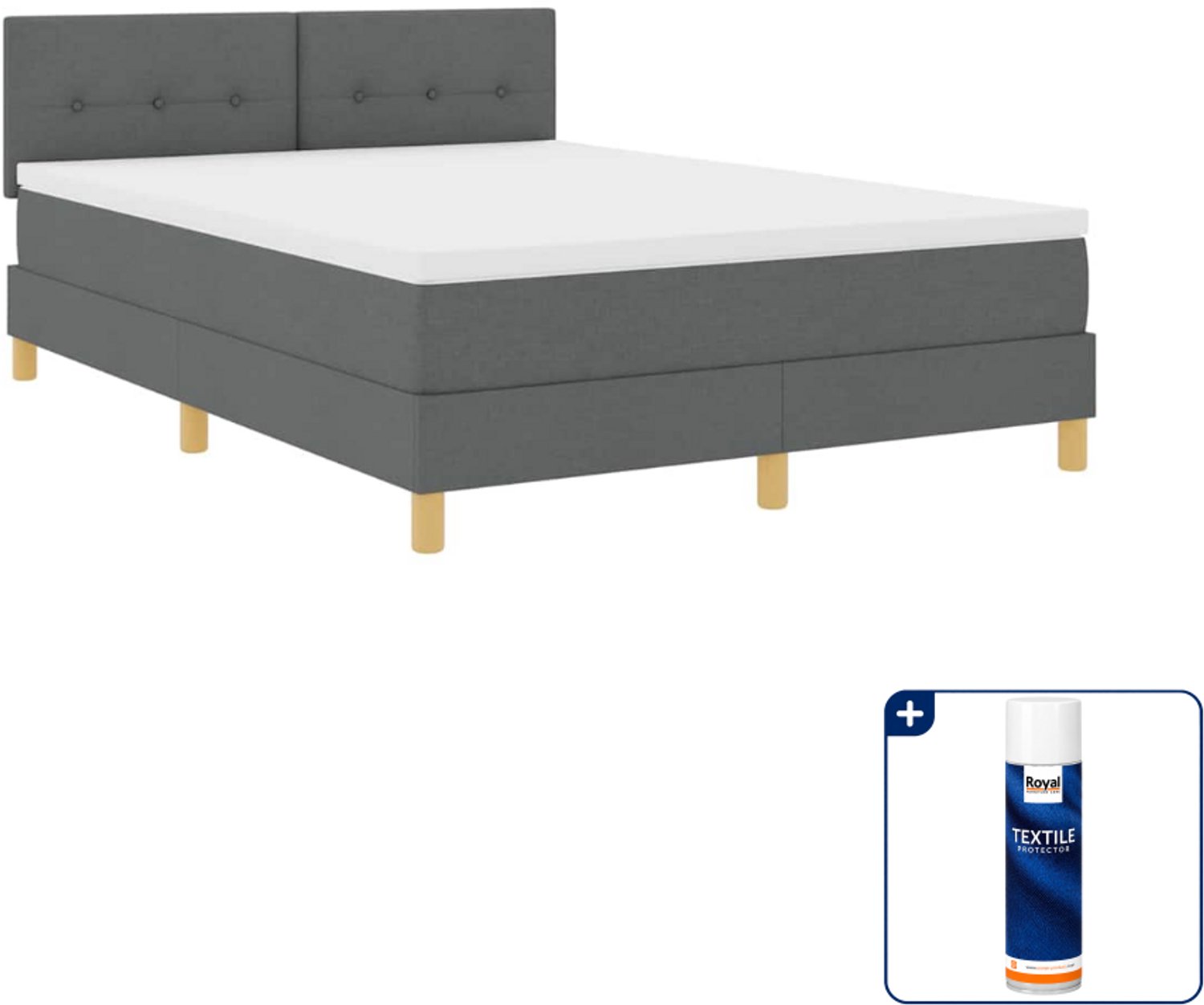 vidaXL LED boxspring - Small double - 140 x 200 cm - donkergrijs - Inclusief textielbeschermer 500 ml