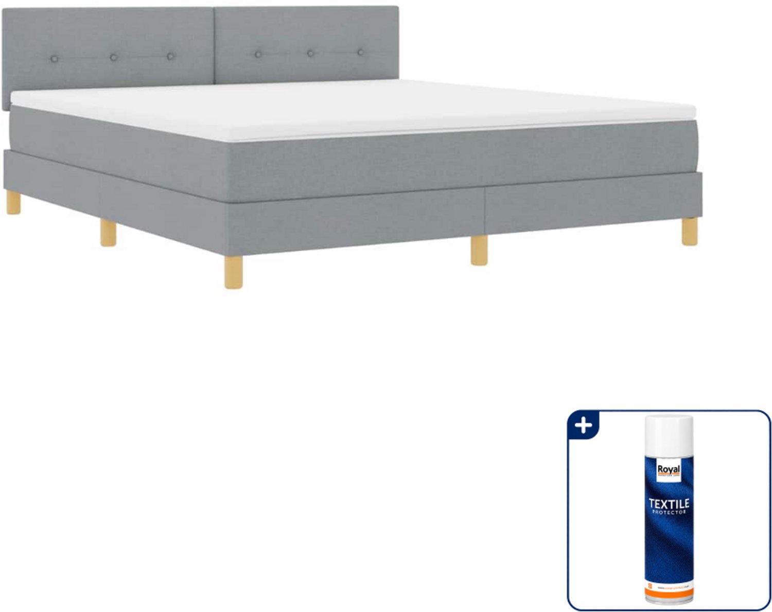 vidaXL LED boxspring Kingsize - 180 x 200 cm - lichtgrijs - Inclusief textielbeschermer 500 ml