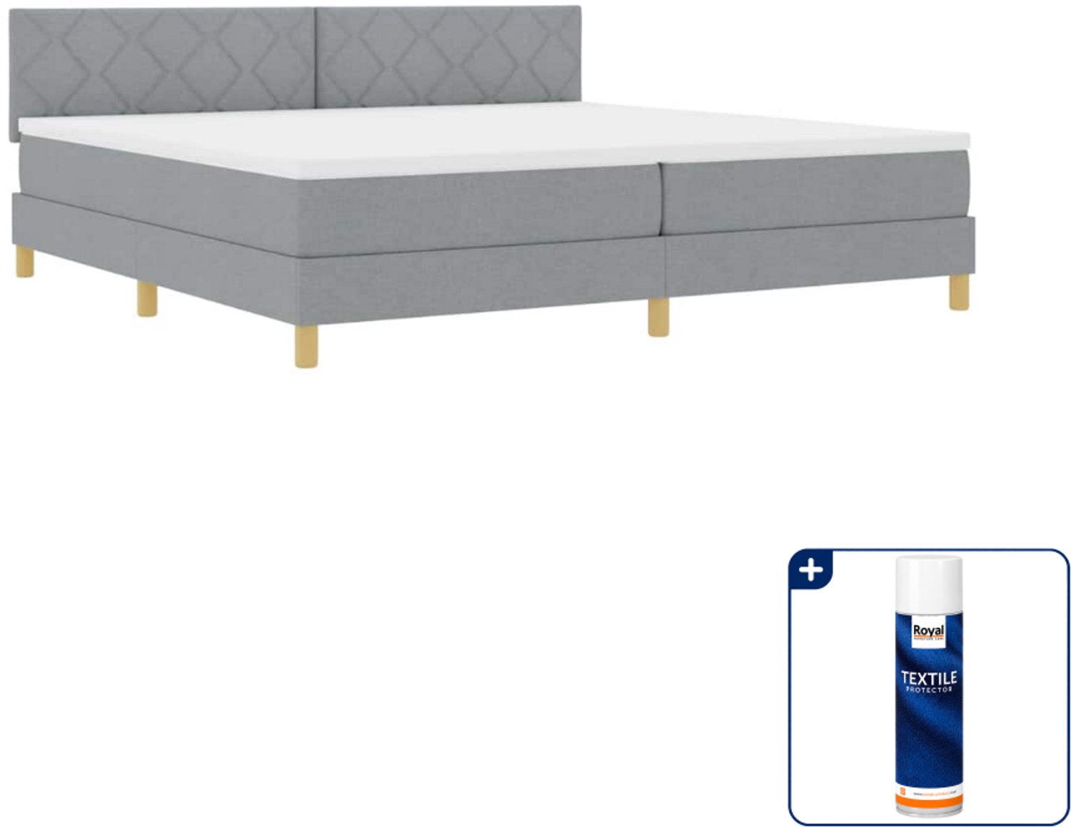 vidaXL LED boxspring - Super kingsize - 200 x 200 cm - lichtgrijs - Inclusief textielbeschermer 500 ml