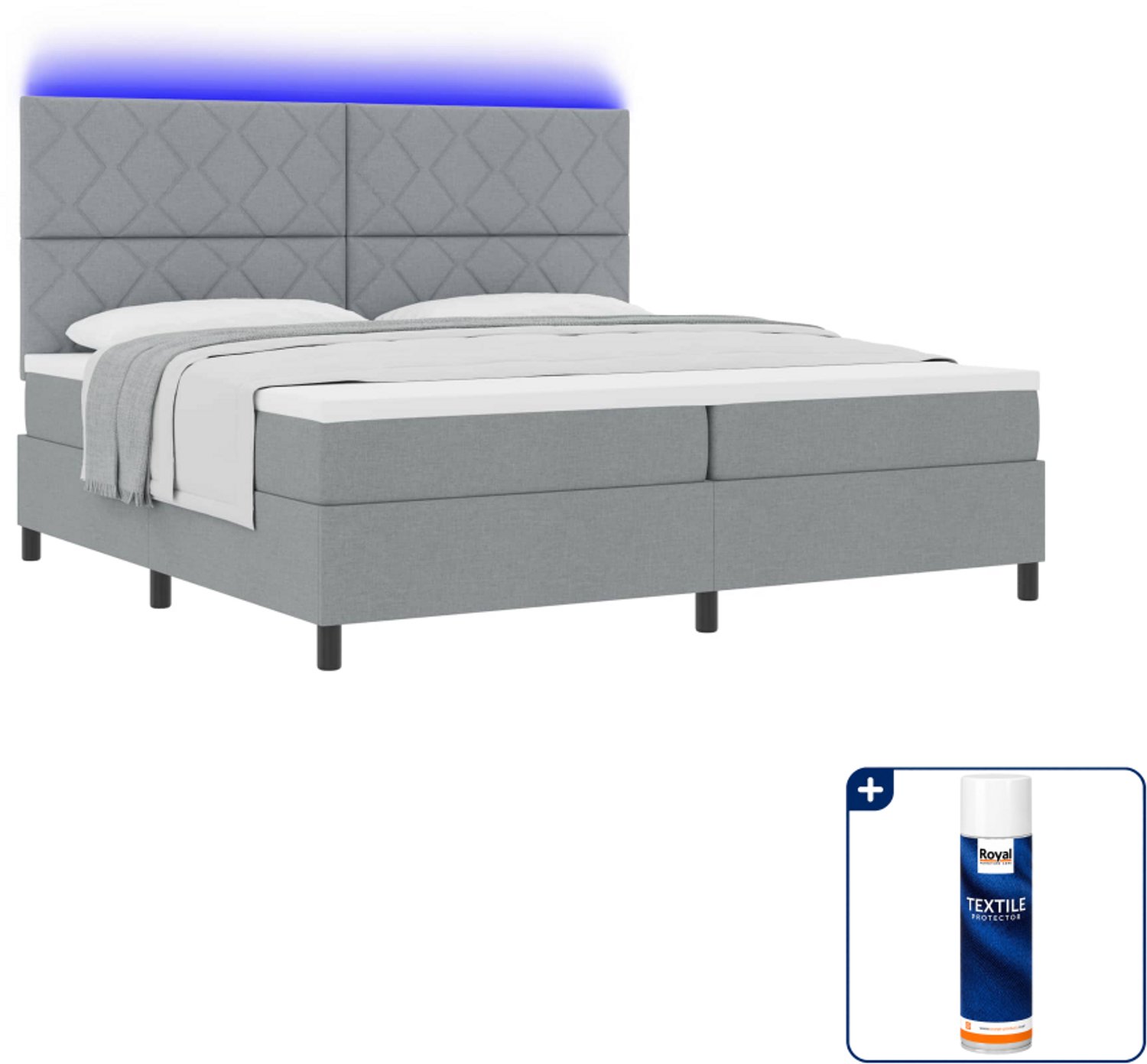 vidaXL boxspring met hoofdeinde - 200 x 200 cm - lichtgrijs - Inclusief textielbeschermer 500 ml