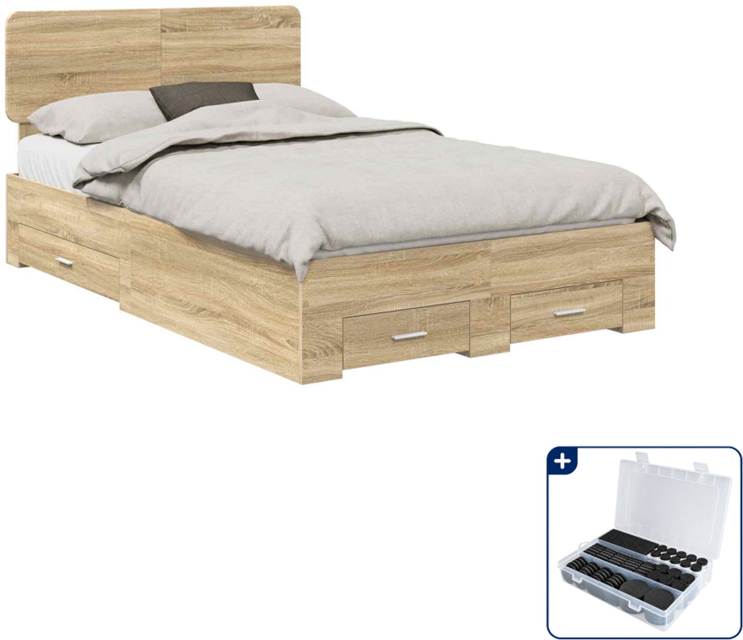 vidaXL bedframe met lade - 120 x 200 cm - bewerkt hout - sonoma eiken - Inclusief antikrasvilt 177-delig Grijs