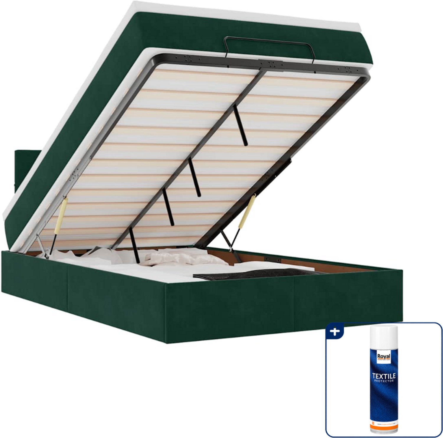 vidaXL ottoman bed met matras en led - 120 x 200 cm - donkergroen - Inclusief textielbeschermer 500 ml Bruin