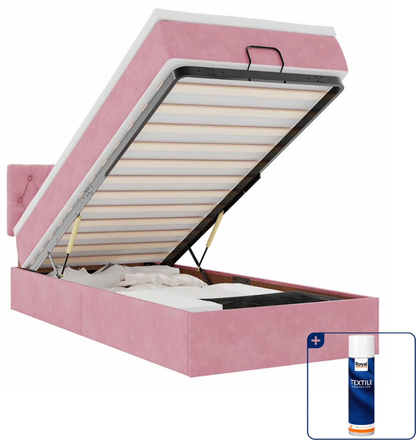 vidaXL ottomaan bed met matras - 100 x 200 cm - fluweel - roze - Inclusief textielbeschermer 500 ml