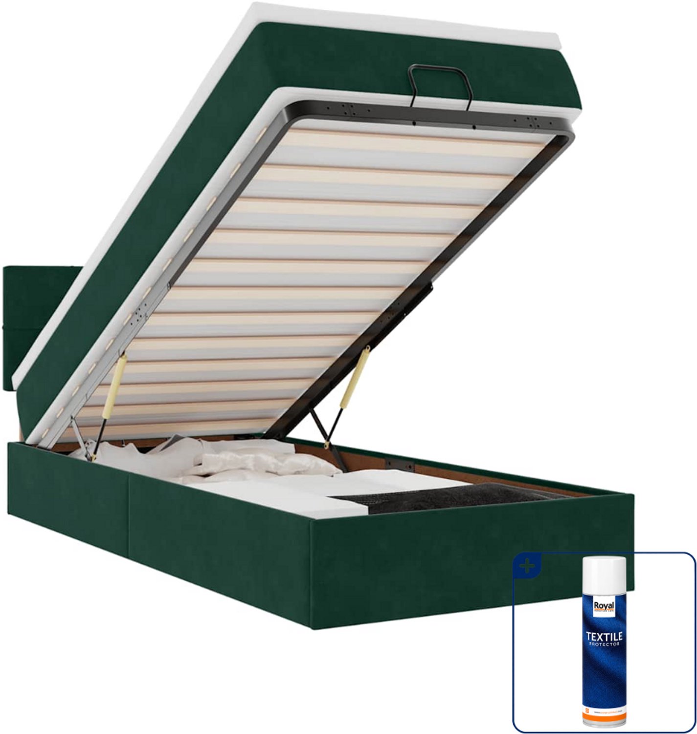 vidaXL ottoman bed met matras en LED - 90 x 190 cm - fluweel - donkergroen - Inclusief textielbeschermer 500 ml