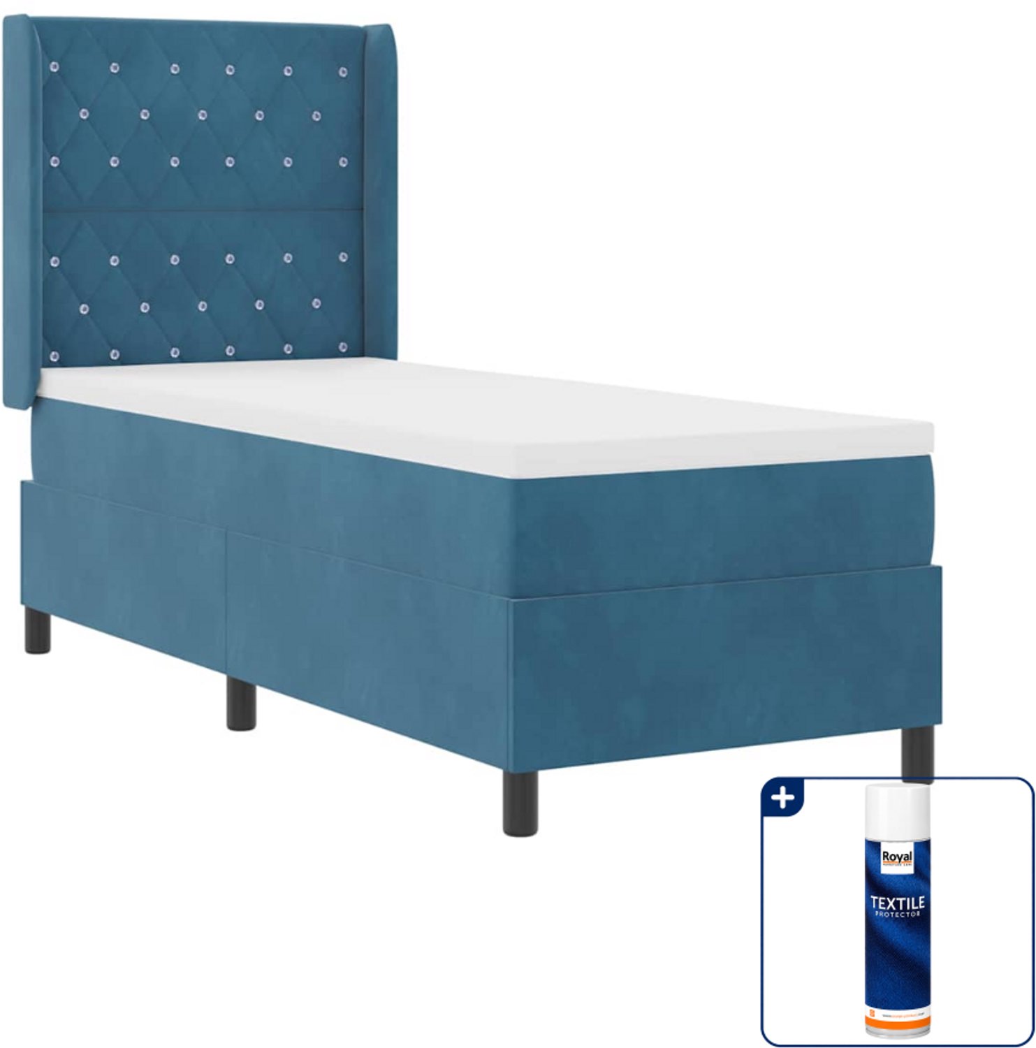 vidaXL boxspringbed met matras en LED - 80 x 200 cm - fluweel - blauw - Inclusief textielbeschermer 500 ml
