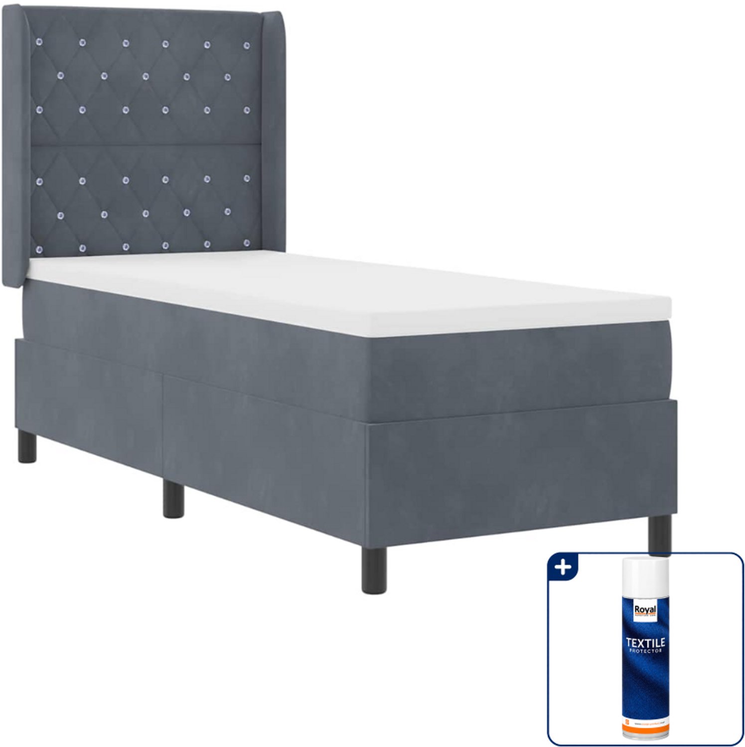 vidaXL boxspringbed met matras met led - 80 x 200 cm - fluweel - donkergrijs - Inclusief textielbeschermer 500 ml