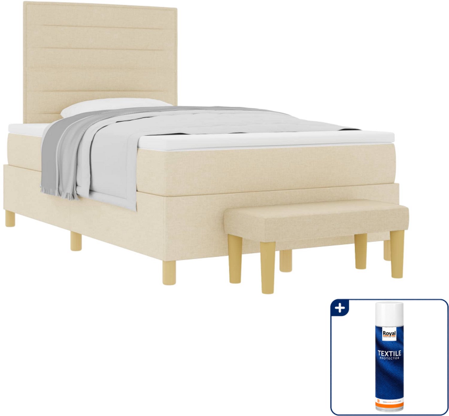 vidaXL boxspring met matras en bank - 120 x 190 cm - crème - Inclusief textielbeschermer 500 ml Blauw