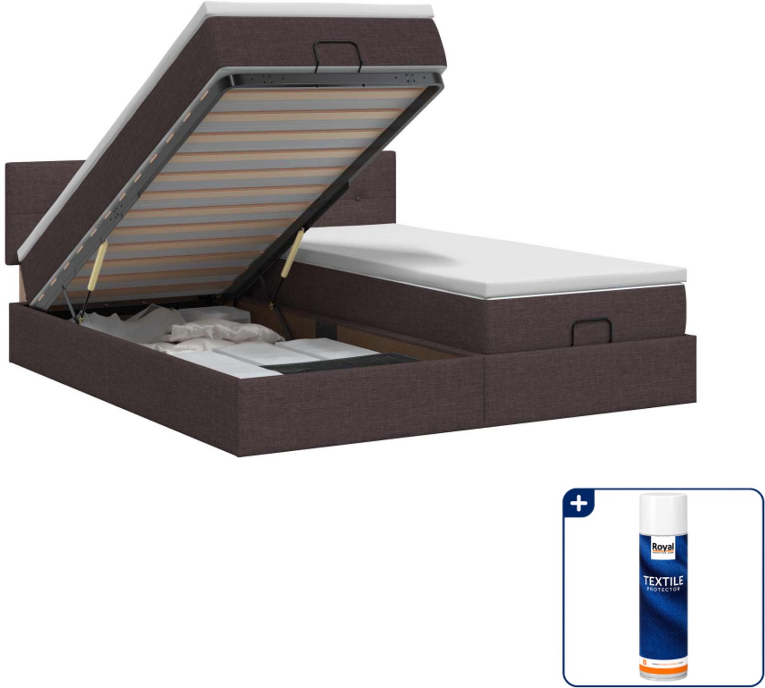 vidaXL Ottoman bedset met matras - 200 x 200 cm - donkerbruin - Inclusief textielbeschermer 500 ml