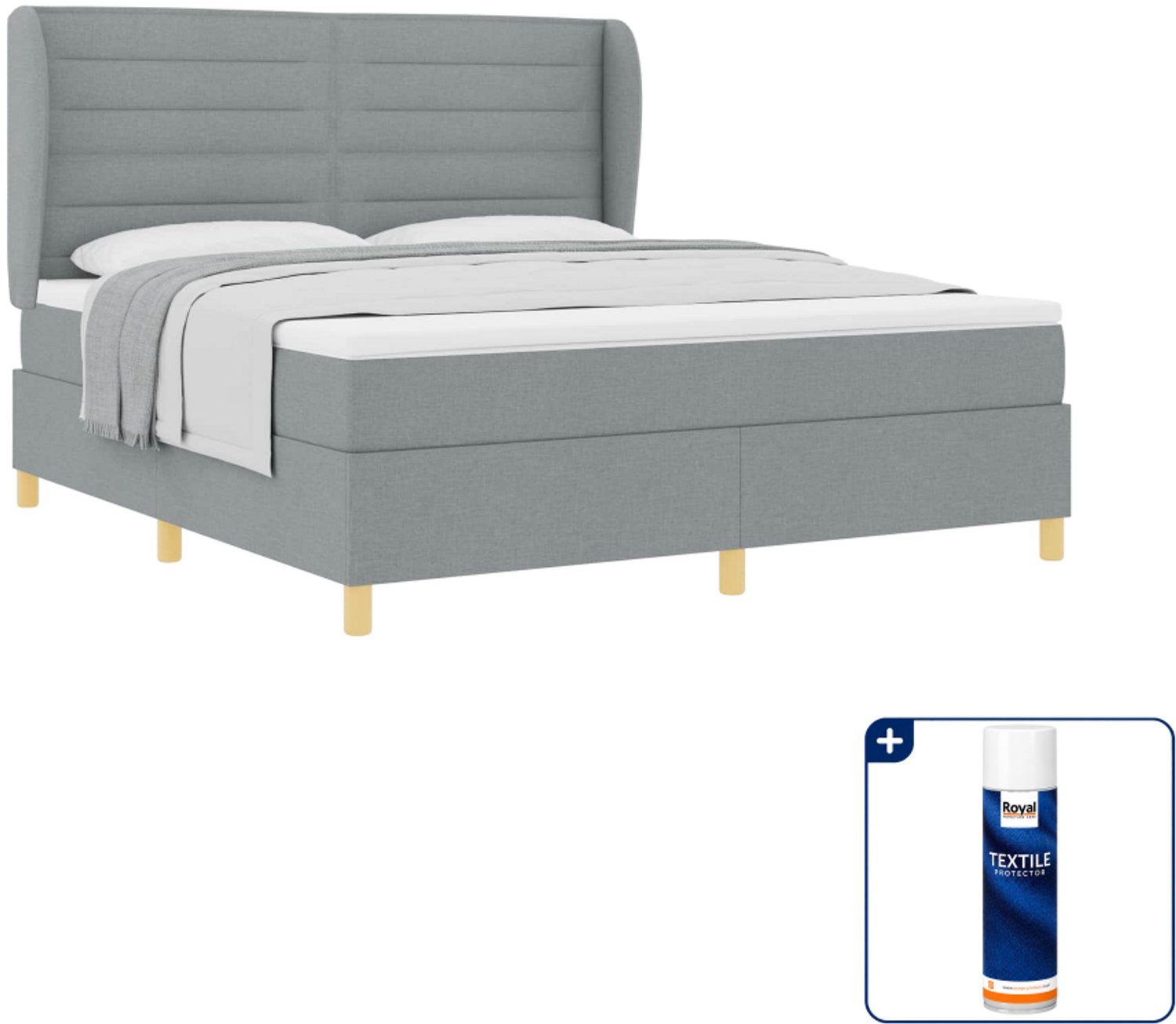 vidaXL Boxspringbed - Kingsize 180 x 200 cm - stof - lichtgrijs - Inclusief textielbeschermer 500 ml
