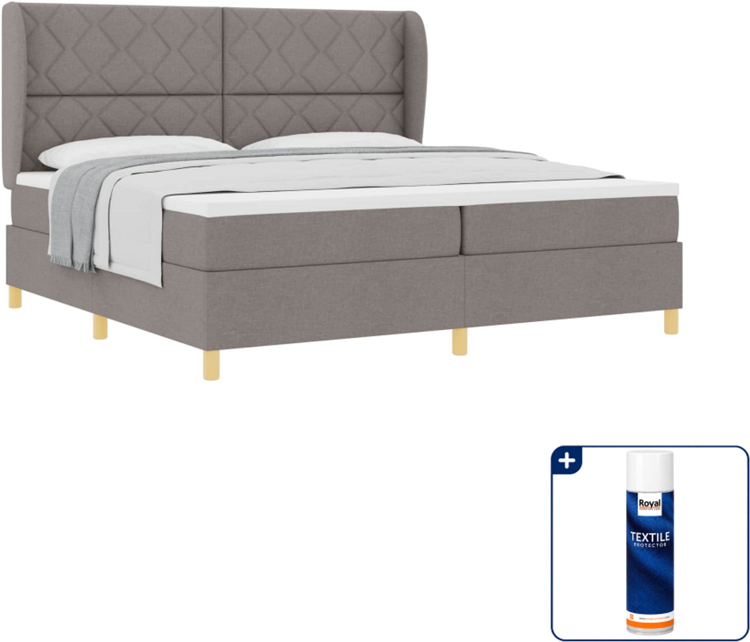 vidaXL boxspringbed - 200 x 200 cm - stof - taupe - Inclusief textielbeschermer 500 ml
