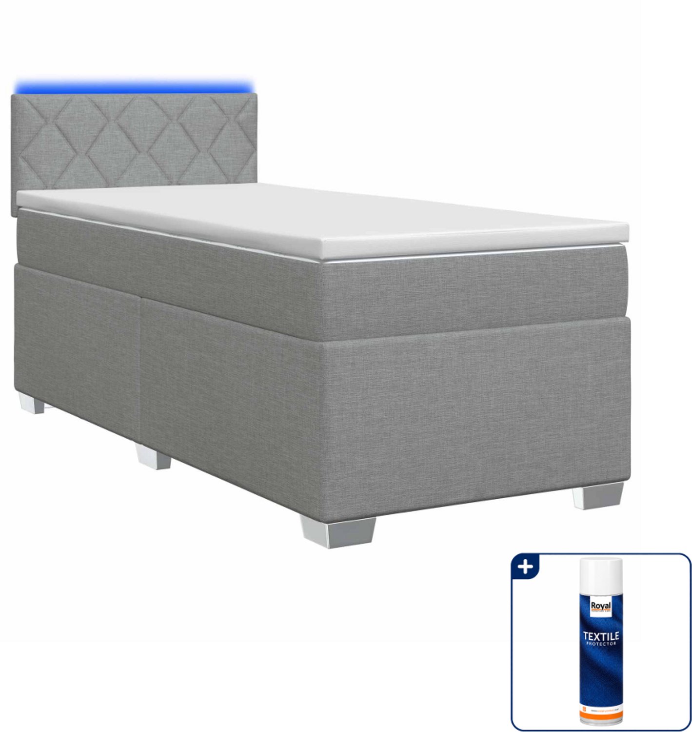 vidaXL boxspring bed met matras en led - 90 x 200 cm - lichtgrijs - Inclusief textielbeschermer 500 ml