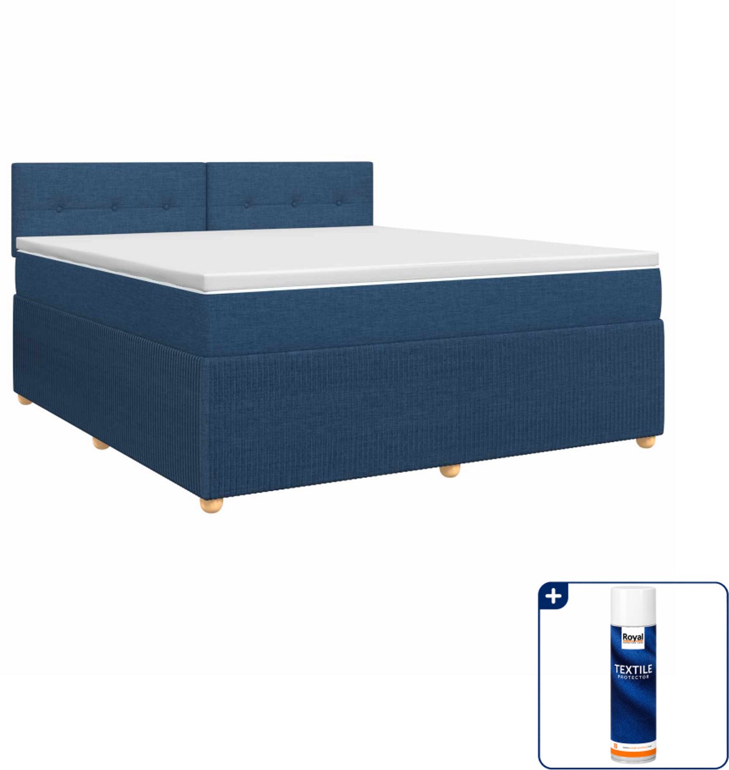vidaXL boxspringbed - Kingsize - 180 x 200 cm - blauw - Inclusief textielbeschermer 500 ml