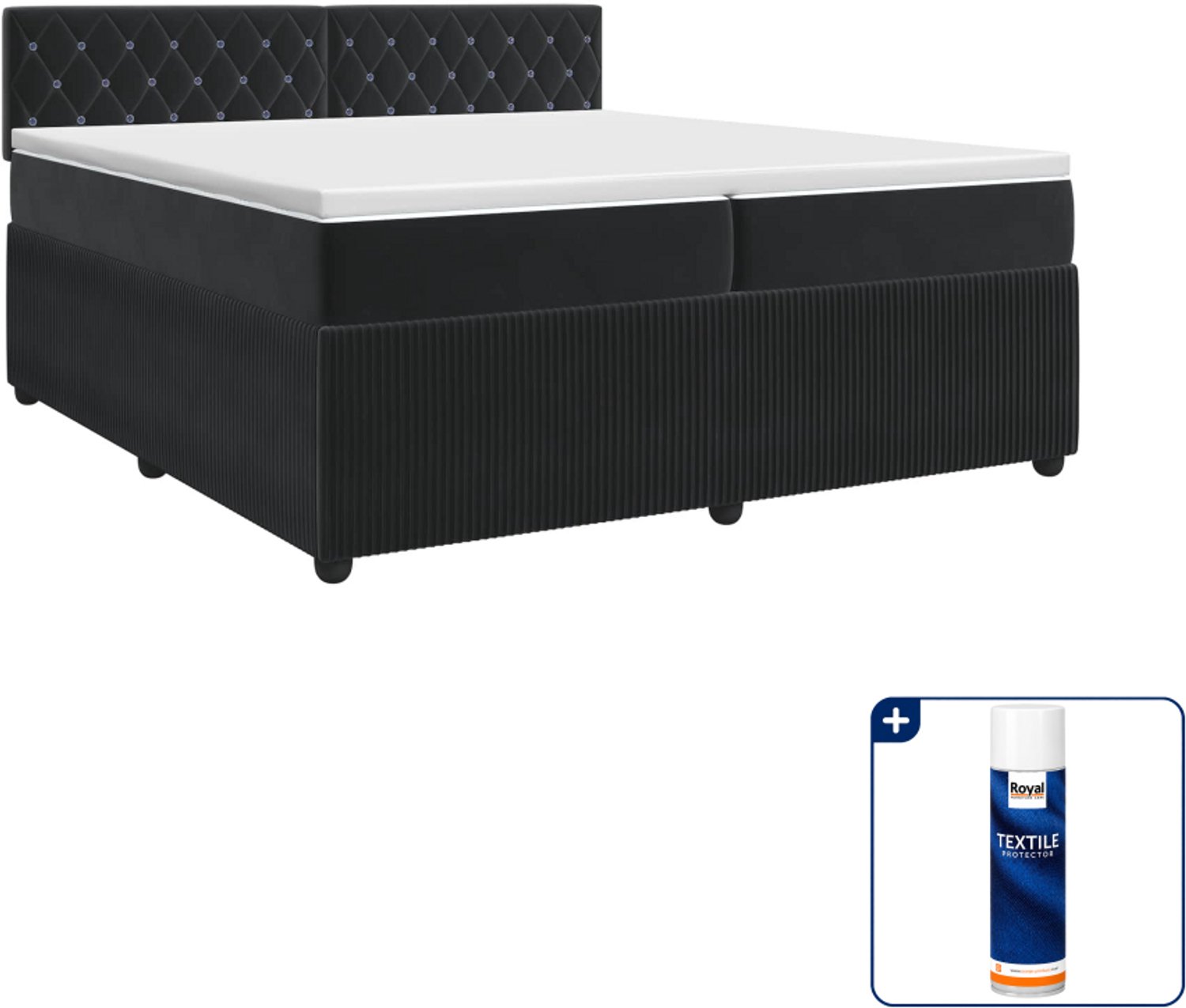 vidaXL boxspringbed met matras - Super kingsize - 200 x 200 cm - Zwart - Inclusief textielbeschermer 500 ml
