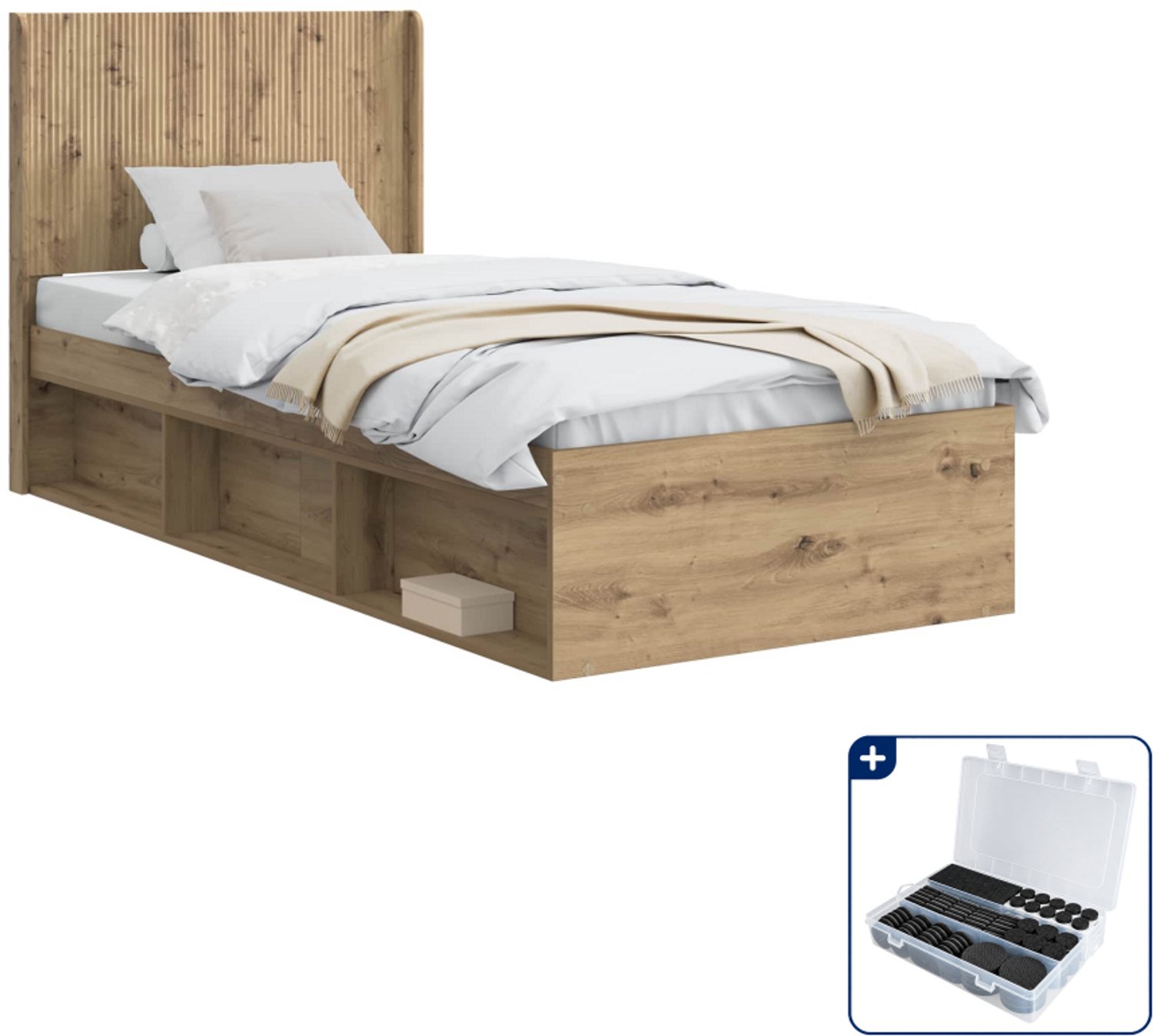vidaXL bedframe met opbergruimte en hoofdbord - 82 x 193 cm - Inclusief antikrasvilt 177-delig Bruin