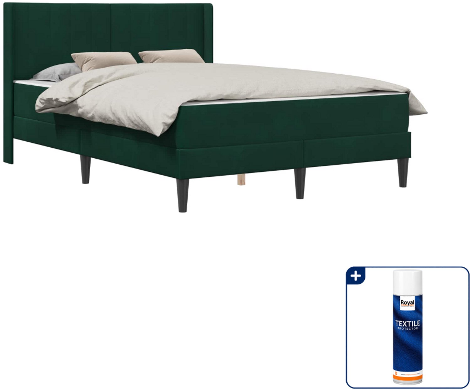 vidaXL Bed met matras - Small double - 140 x 200 cm - donkergroen - Inclusief textielbeschermer 500 ml