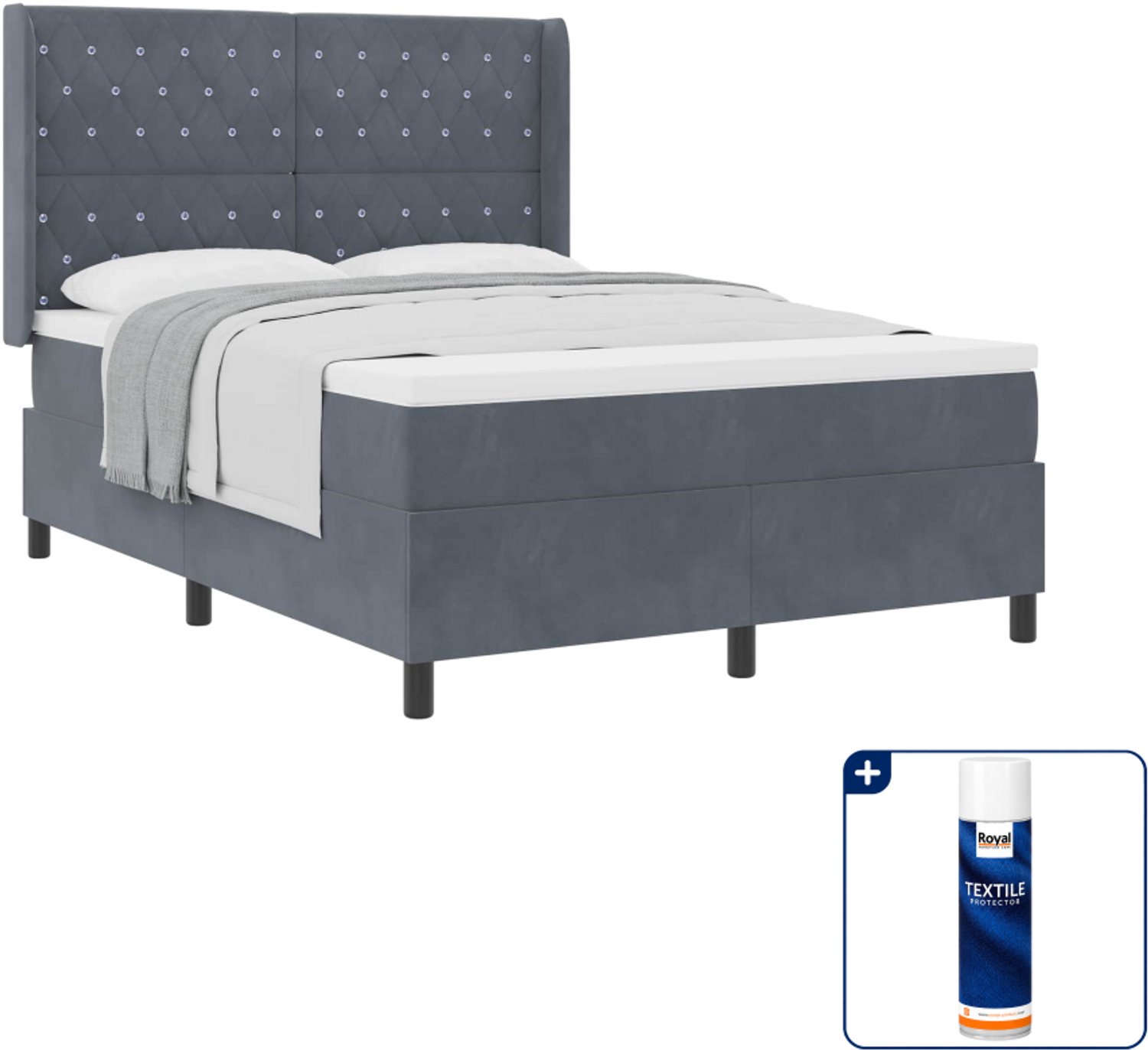 vidaXL boxspring Queensize - 160 x 200 cm - fluweel - donkergrijs - Inclusief textielbeschermer 500 ml