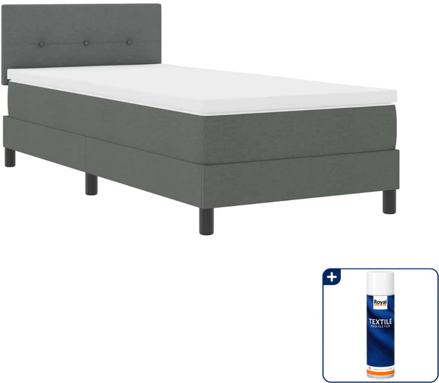 vidaXL boxspring bed - 90 x 200 cm - donkergrijs - Inclusief textielbeschermer 500 ml