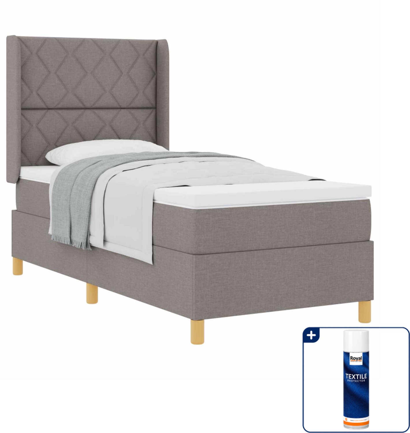 vidaXL boxspringbed - 90 x 190 cm - stof - taupe - Inclusief textielbeschermer 500 ml