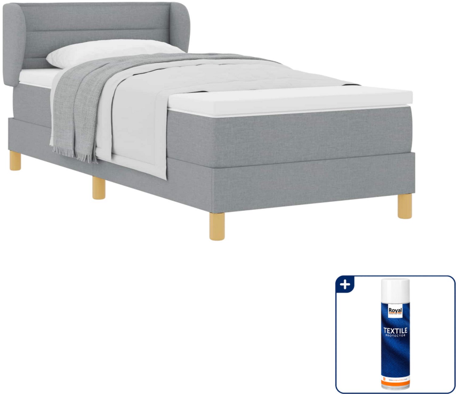 vidaXL boxspringbed met matras - 90 x 190 cm - stof - lichtgrijs - Inclusief textielbeschermer 500 ml