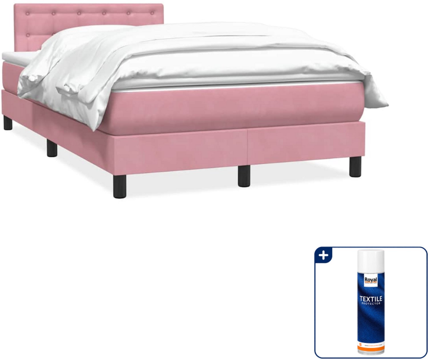 vidaXL boxspring met matras - 120 x 220 cm - fluweel - roze - Inclusief textielbeschermer 500 ml Wit