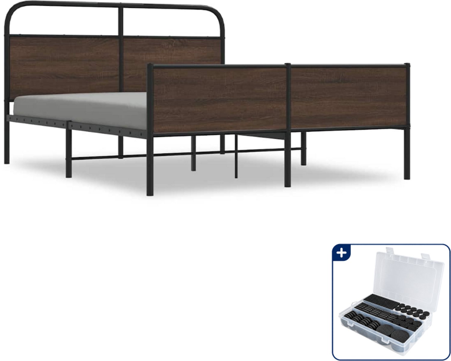vidaXL bedframe - Queensize - 160 x 200 cm - bruineiken - Inclusief antikrasvilt 177-delig