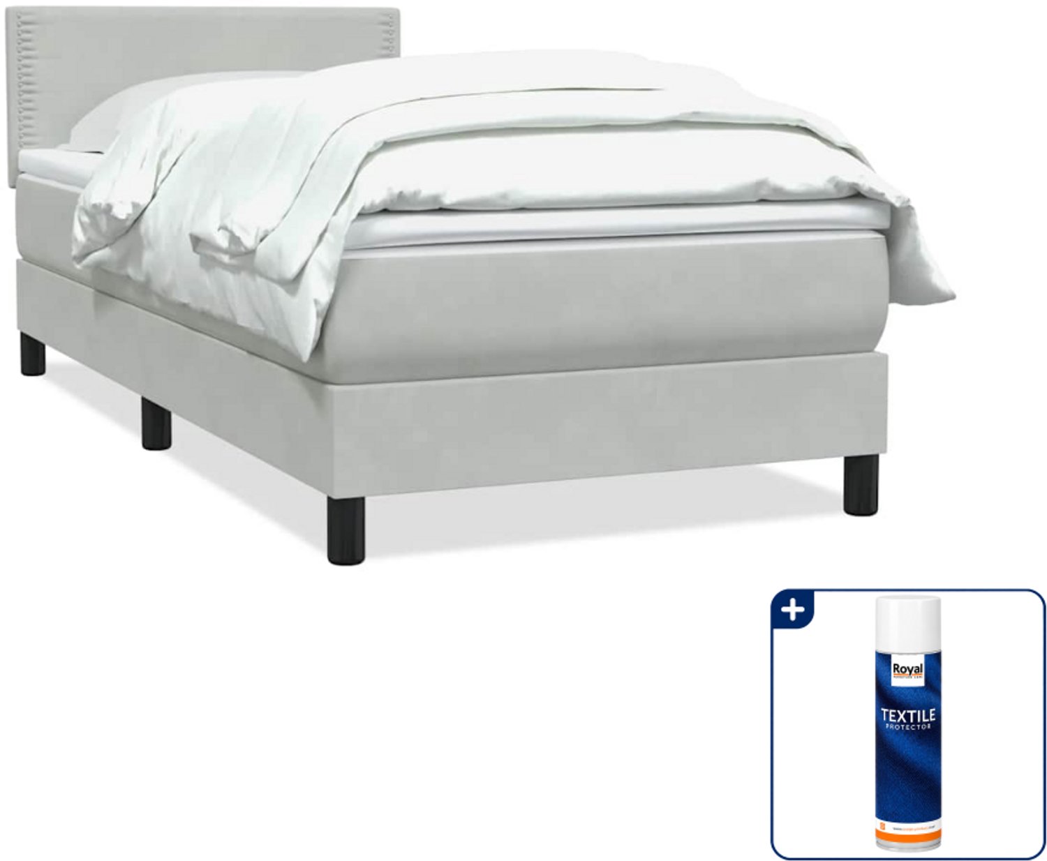 vidaXL boxspring met matras 80 x 210 cm - fluweel - lichtgrijs - Inclusief textielbeschermer 500 ml Bruin